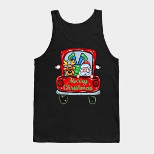 Santa and Rudolph Lighted Red Truck Christmas Yard Art 1 Tank Top